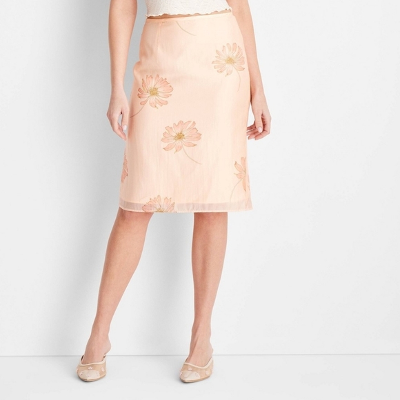 Future Collective Womens Midi Pencil Skirt Light Pink Floral Size 00 - Picture 1 of 10
